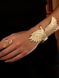 Women's Elegant Jewelry Set, Adjustable Bracelet & Ring Pair, Plain Design, Perfect Wedding Gift, All-Season Wear, Angel Wings Jewelry