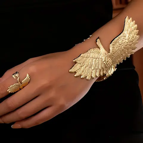 Women's Elegant Jewelry Set, Adjustable Bracelet & Ring Pair, Plain Design, Bridal Jewelry Set for Wedding, Perfect Wedding Gift, All-Season Wear, Angel Wings Jewelry, Jewellery