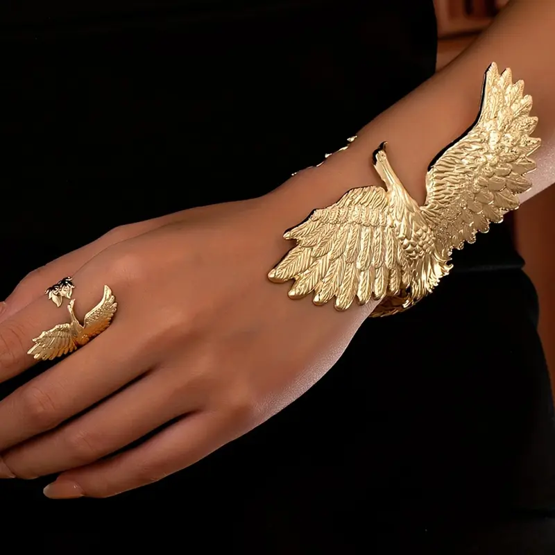 Women's Elegant Jewelry Set, Adjustable Bracelet & Ring Pair, Plain Design, Bridal Jewelry Set for Wedding, Perfect Wedding Gift, All-Season Wear, Angel Wings Jewelry, Jewellery