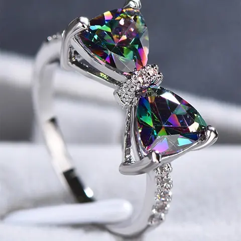 Hot Fashion Rhinestone Decorated Bow Design Ring, Artificial Zircon Ring, Cubic Zirconia Rings, Beautiful rings, Wedding Engagement Bridal Jewelry for Women, Jewelry for Birthday Gift, Gifts for Wife