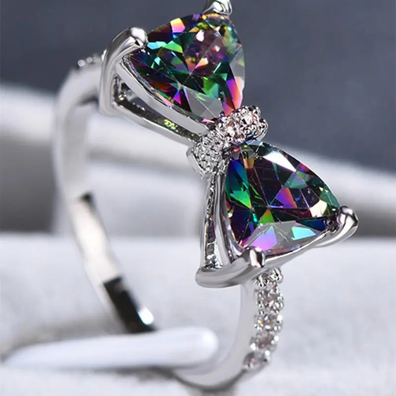 Hot Fashion Rhinestone Decorated Bow Design Ring, Artificial Zircon Ring, Cubic Zirconia Rings, Beautiful rings, Wedding Engagement Bridal Jewelry for Women, Jewelry for Birthday Gift, Gifts for Wife