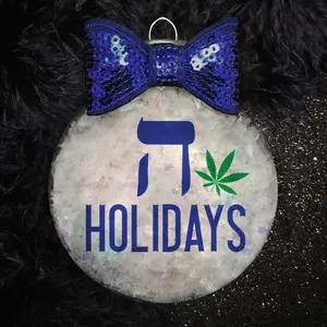 Chai High Holidays Hebrew Hanukkah Ornament, Pun Play on Words, Jewish Gift Idea, Marijuana 420 Pot Smoker Funny Chanukah by Festive Flirts Ceramic Box