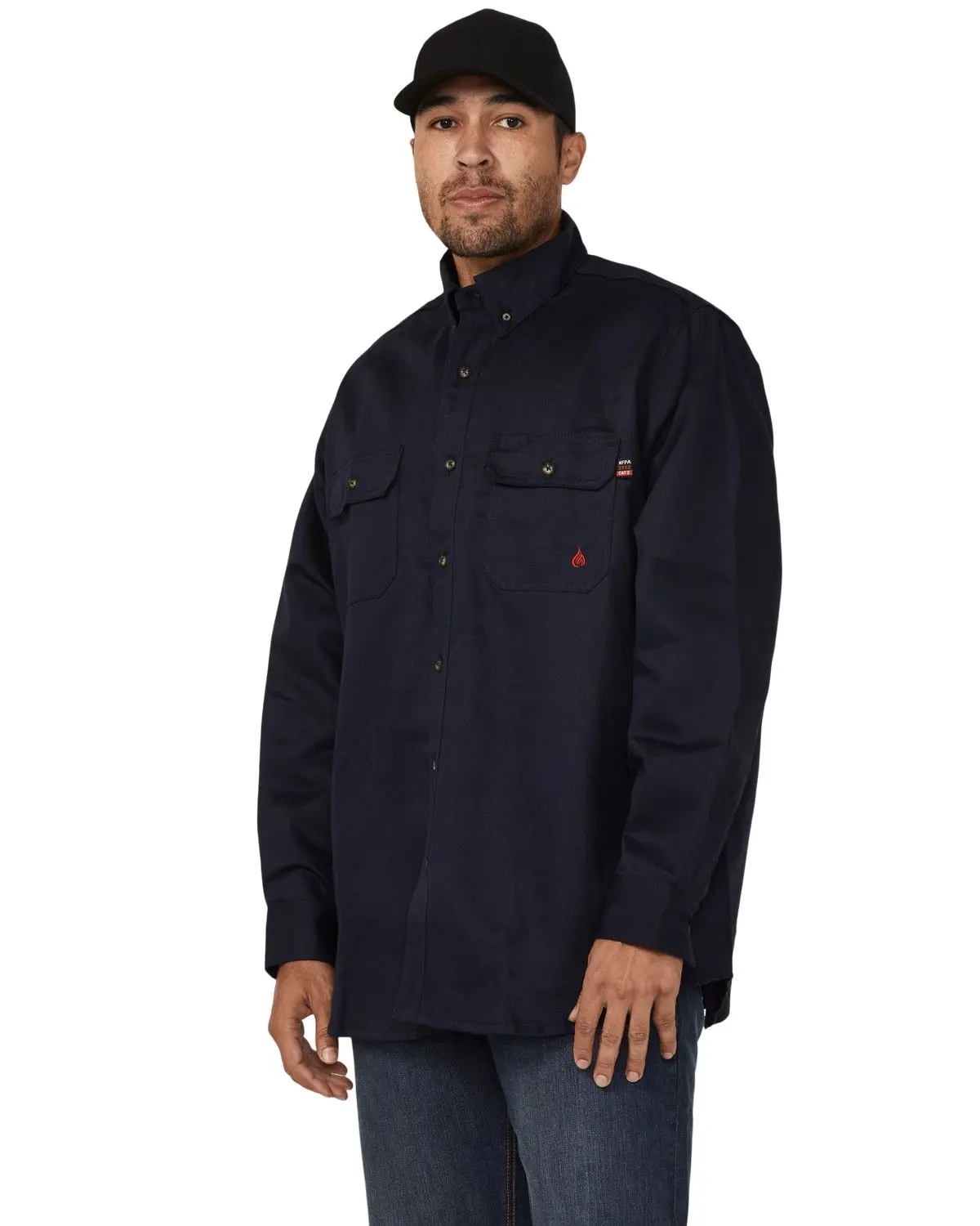 Forge Workwear Men's Men'S Fr Solid Long Sleeve Button-Down Work Shirt - Mfrlb2ps-024-Nvy