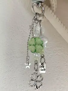 Four-Leaf Clover Beaded Keychain, Lucky Phone Charm, Elegant Car Bag Pendant, Unisex Holiday Gift, Good Luck Symbol, Daily Wear Essential, Stylish Keychain