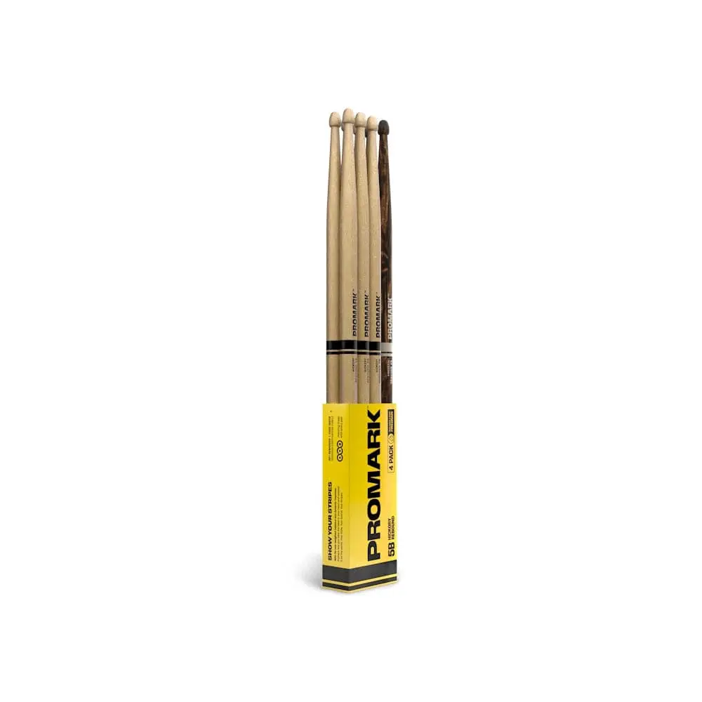 ProMark Rebound 5A Hickory Drum Stick, Acorn Wood Tip, FireGrain Bonus 4pack