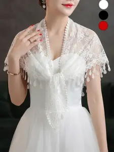 Women's Fashion Lace Flower Fringe Shawl, Triangular Scarf with Gradient Element, Versatile Accessory for All Seasons