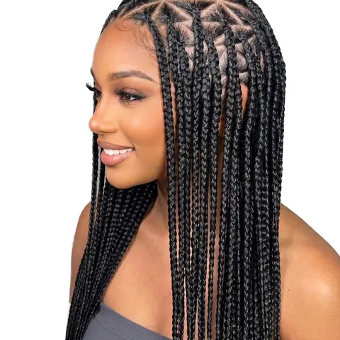 Triangle Box Braided Wigs 26 Inch Synthetic Full Lace Wig Handmade Knotless Box Braids With Baby Hair For Black Women