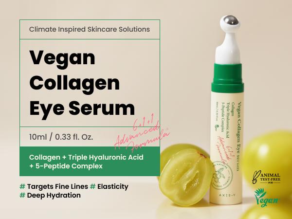 AXIS-Y Vegan Collagen Eye Serum - Korean Skin Care with Triple Hyaluronic Acid & Peptide Collagen Serum for Improving Skin Elasticity, Reduce Fine Lines & Dark Circles - (0.33 fl oz | 10ml)