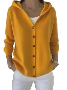 Full Size Hooded Button-Front Soft Knit Cardigan Plus Size