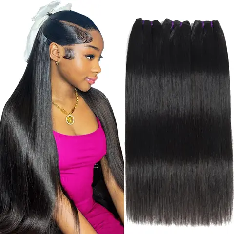 Beauty Queen 16A Classic Brazilian Virgin Raw Hair Bundles - 14-30in Unprocessed Thick Remy Sew-in Glueless Quick Weave Bundles of Human Hair, Versatile Textures, Natural Color, Volumizing Straight Extensions for Women