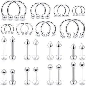 Ftovosyo Lip Rings 32PCS Labret Jewelry Monroe Lip Barbell Ring Snake Bite Piercing Jewelry 16G Helix Earring Daith Tragus Cartilage Studs Surgical Steel Piercing Jewelry for Women Men