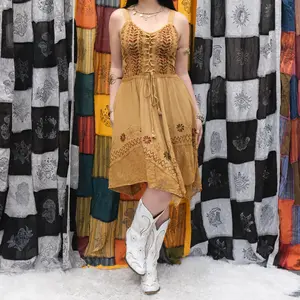 Flowy Summer Sun Dress,Bohemian Cottage Core Mini Dress, Hippie 90s Style, Summer  Dress, Festival Fashion, Embroidered Fairy Whimsy Dress Fits