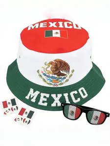 National Flag 3-Piece Soccer Fan Accessory Bundle, One-Size Bucket Hat, Sunglasses, Temporary Tattoos, Outdoor Sports Match Day