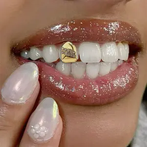 Luxury Fashion Zircon Teeth Grillz for Men and Women, Hip Hop Style Tooth Decorations, Tooth Gem, Perfect Holiday Party Gift for Family and Friends