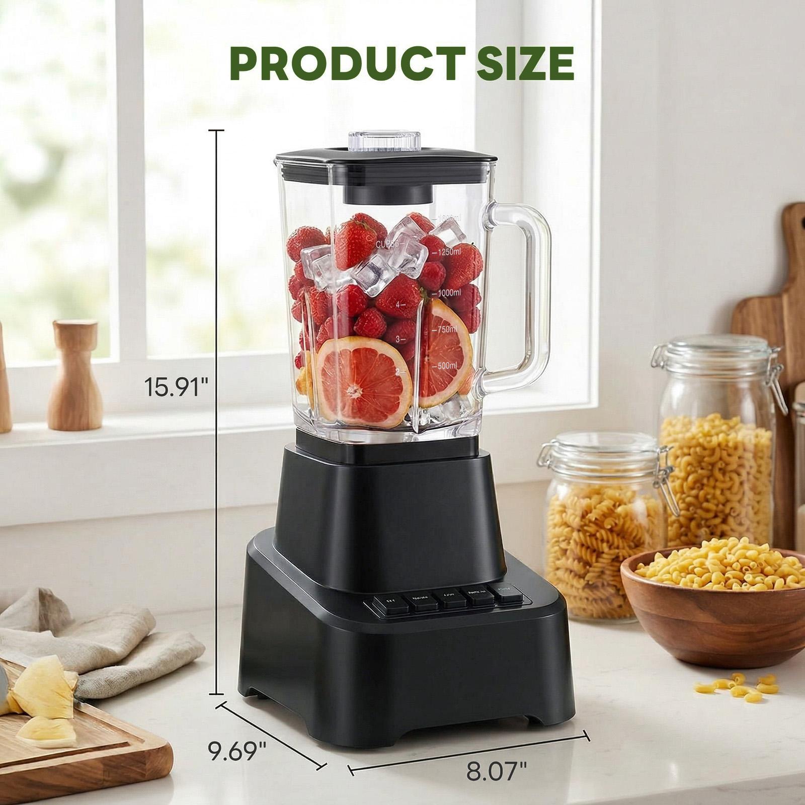 Glass Blenders for Kitchen with 750W, 54Oz. Countertop Blender Glass Jar Food Processor Combo, BPA-Free Blender for Smoothies, Ice Crush,Nuts, Frozen Drinks and Fruits (Black)Professional ice cream blender, full-size household blender, equipped