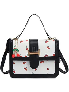 New Cherry Print Small Square Bag for Women, Colorblock Crossbody Bag, Fashion Handbag, Casual Shoulder Bag for Spring Summer
