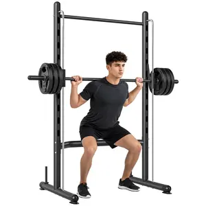 Soozier Squat Rack with Barbell Bar, Adjustable Power Rack with Pull-Up Bar, Multi-Functional Bench Press Rack for Home Gym Strength Training (Black)