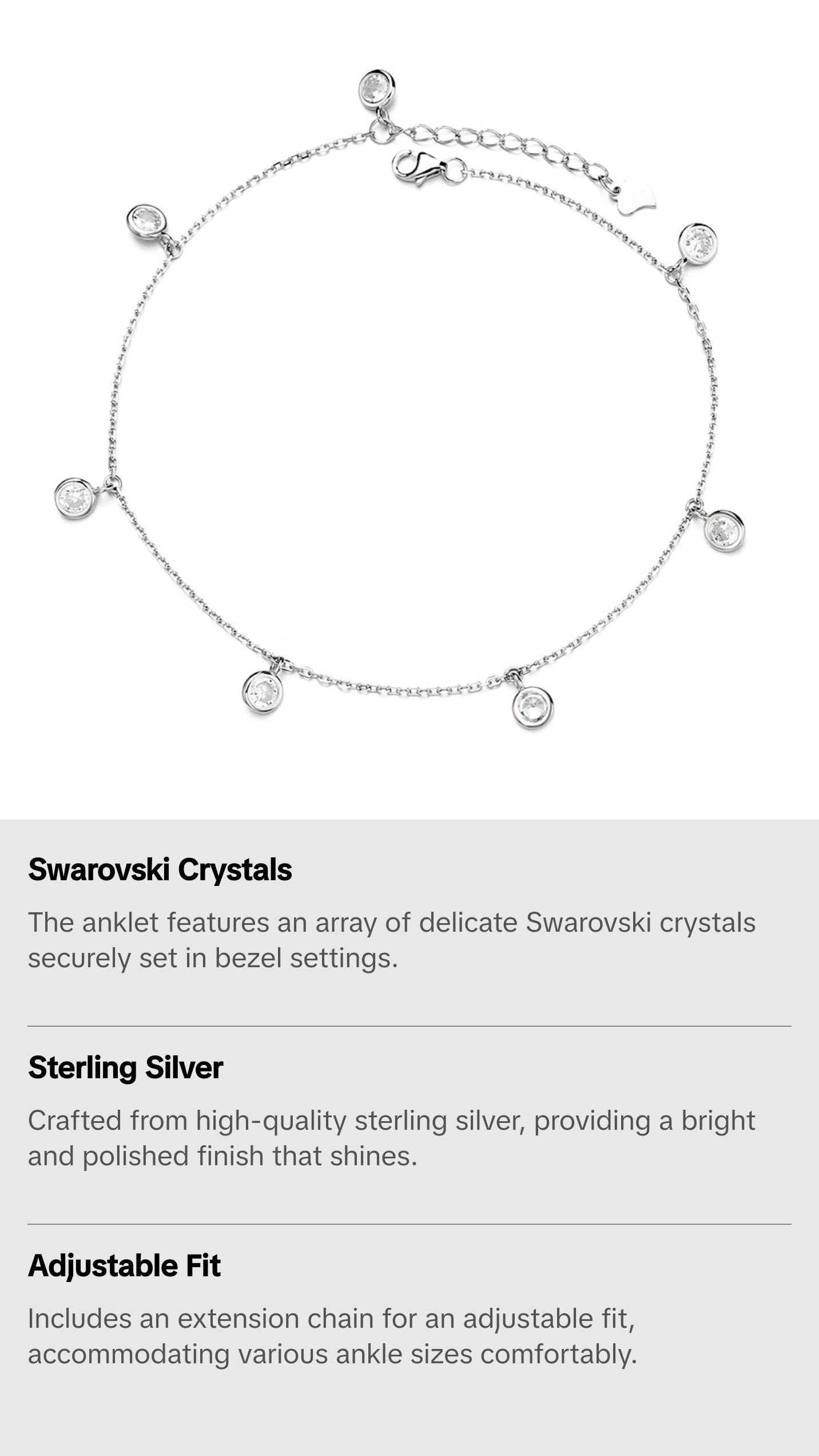 Sterling Silver Swarovski Cyrstal Bezel Anklet