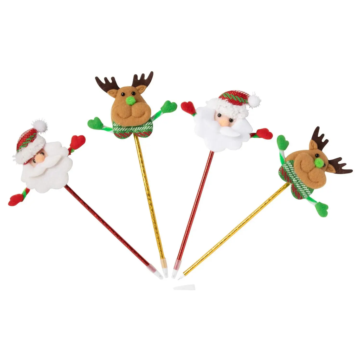 12-Pc Santa & Reindeer Christmas Character Cool Pens - Cute Office Pens with Wiggle Tops, 9.75in Plastic Body Writing Tools for Letter-Writing, Kids' Gift Office Stationery Supplies