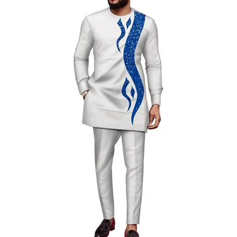 Kaftan Men's Suit Printed Shirt Pants African Ethnic Casual Traditional Fabric 2PCS Suit Set Wedding Fashion Men's Suit