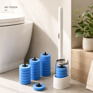 Disposable Toilet Brush Set with 24 Refills, No Touch Toilet Cleaning Wand, Long Handle Toilet Bowl Scrubber with Wall Mounted Holder