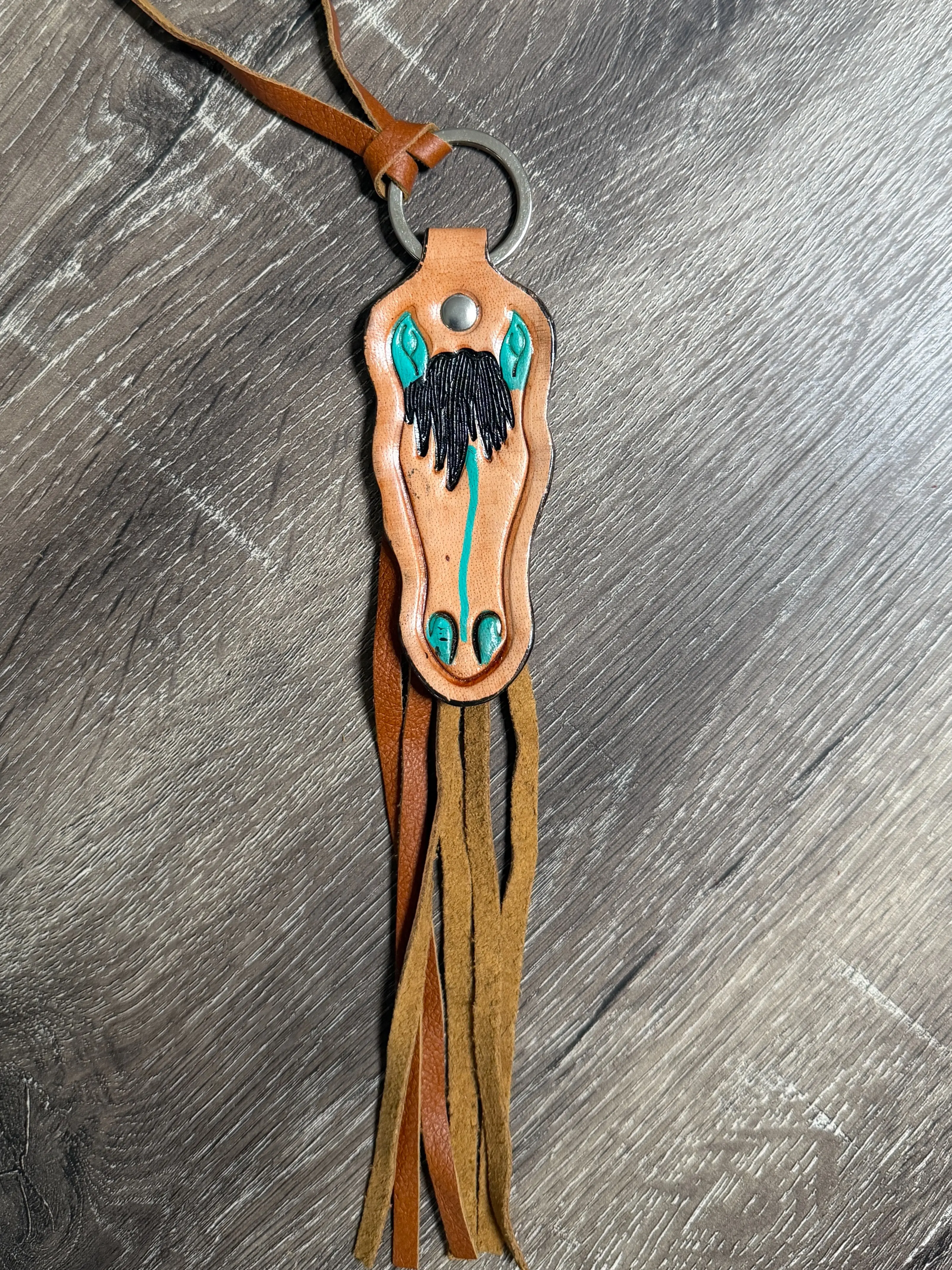 Leather Fringe Horse key chain