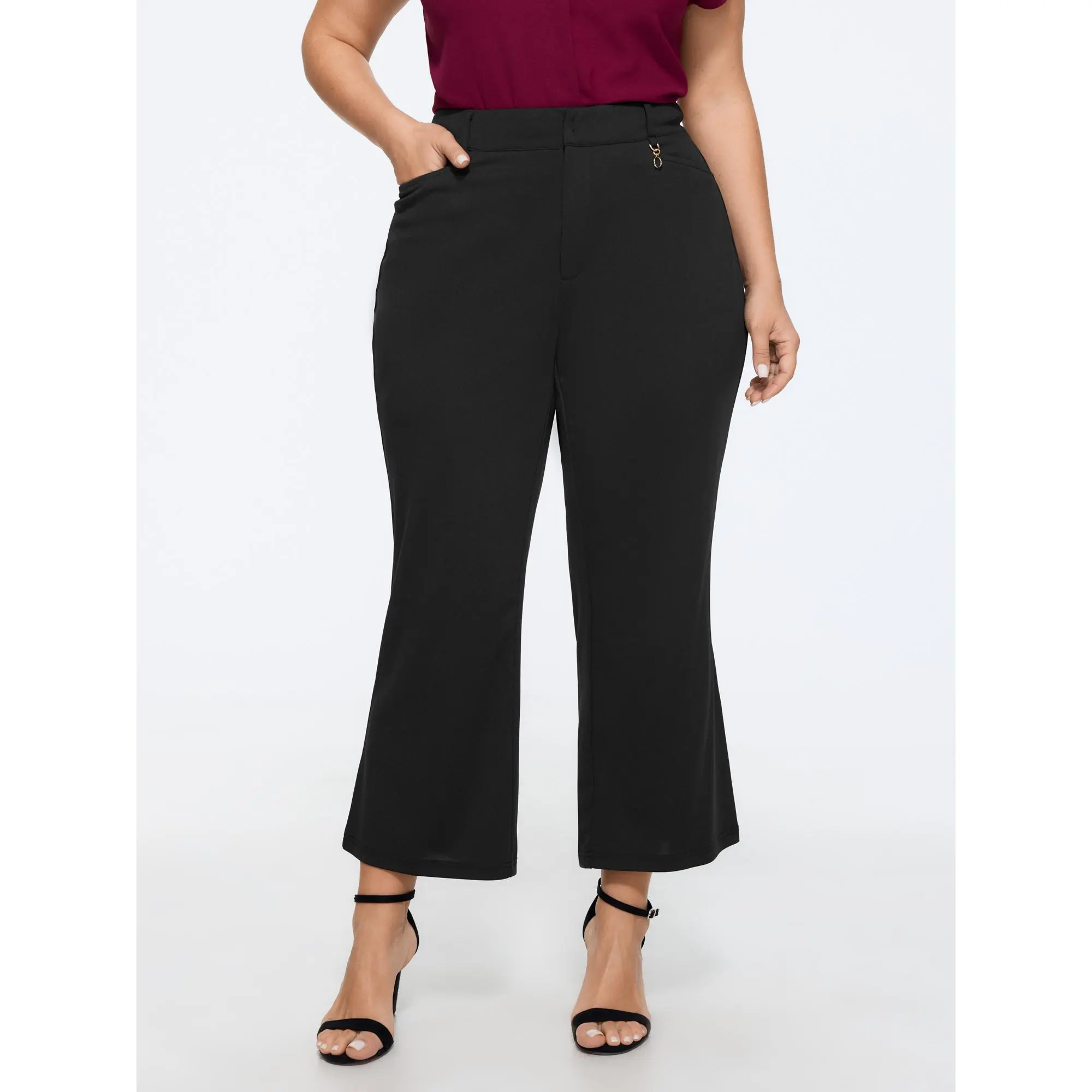 BloomChic Women's Plus Size High-Waist Pocket Flare Cropped Pants - Spandex Fitted Basic Bottoms Garment, Size M-6X, 2026 Summer Outfits, Curvy Women Plus Size