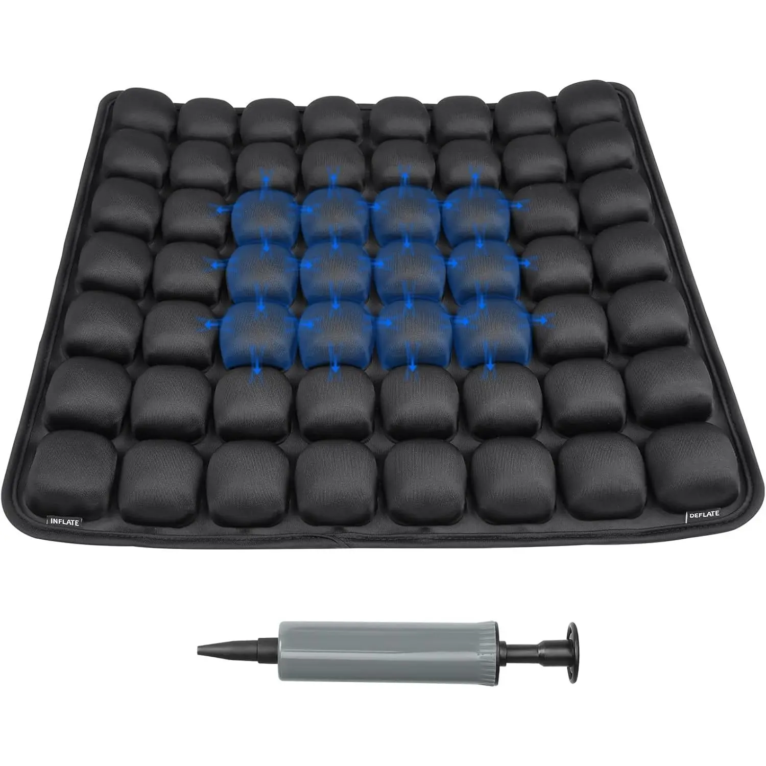 JFT Lycra & TPU Inflatable Lumbar Support Seat Cushion - 56 Air Cells, Built-in Pump, Deflate Valve, Anti-Slip Bottom, Stay-Cool Design, 17.7"x15.7", Car-Compatible for Prolonged Sitting & Airplane Travel Pressure Relief, 56Aircells