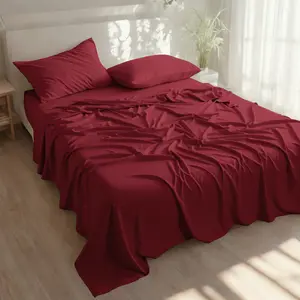 Bamboo fiber bed sheet suit, rayon, soft and cool, including bed sheet, pillowcase, deep pocket bed hat, wine red