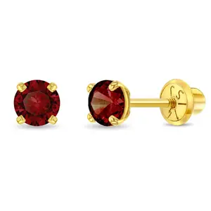 14k Gold 4 Prong Simulated Baby / Toddler / Kids Earrings Safety Screw Back