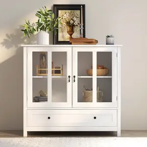 Dreamzon Buffet storage cabinet with double glass doors and unique bell handle