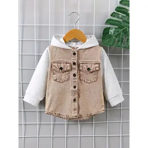 NewSingle Piece Baby and Children's Hooded Long Sleeve Single Button Denim Jacket with Umbrella Hem