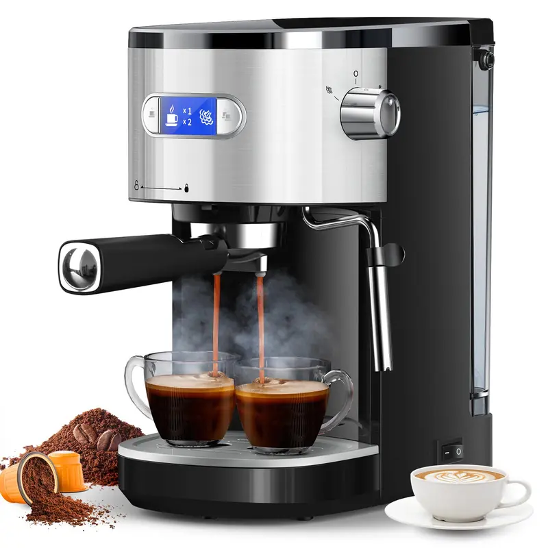 COWSAR Semi-Automatic Espresso Coffee Machine - 20Bar Pump Pressure, Nespresso Capsule Compatible, 45oz Removable Tank, Milk Frother Steam Wand, Compact Small Footprint, 1350W Fast Heat, Semi-Auto Brew Suits Barista-Like Fun, At Home Espresso Maker