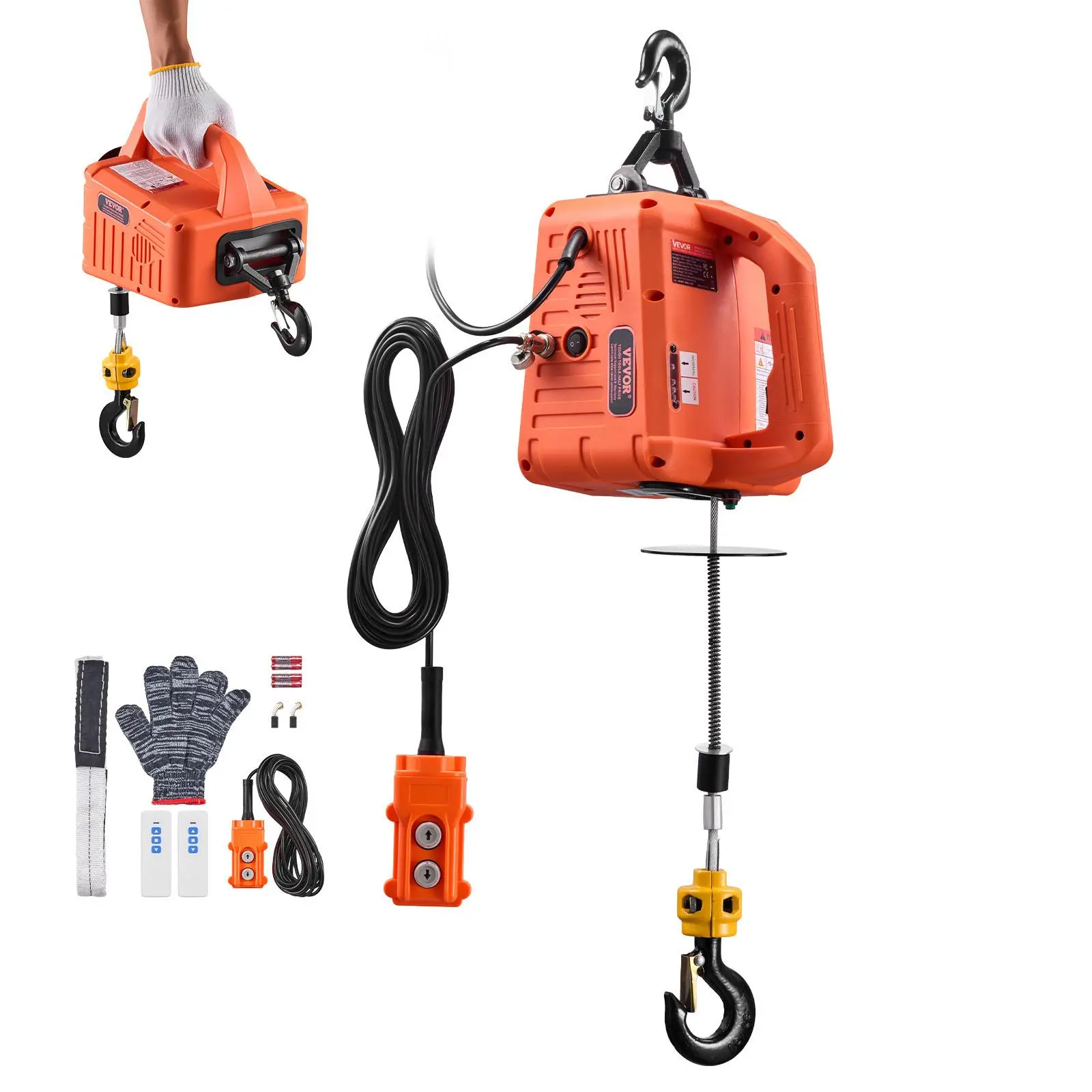 【Summerfinds】VEVOR 3-in-1 Electric Hoist Crane - 1550 lbs Capacity, 1500W Portable, 25 ft Lifting Height, 16.4 ft/min Speed, Manual Handle, Wired & Wireless Remote, Steel Wire, Great for Garage Engine Lifts, Warehouse, Balcony, Tools & Gadgets