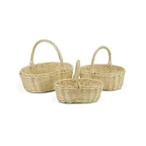 Cheungs UW-89202-3 Handmade & Handcrafted Willow Weave Storage Baskets - 3-Piece Fully Assembled Traditional Oval Natural Organizer Set with Braided Handles for Home Organization