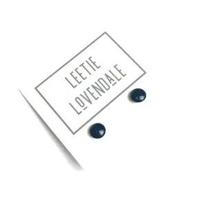 Navy Blue Small Disc Stud Earrings