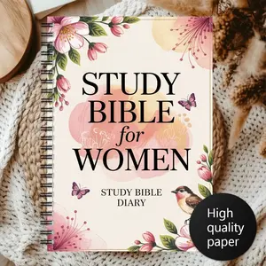 1pc 5.5x8.3-inch Women's Bible Seminar Diary - Spiral Binding Christian Prayer Notebook, Flower Design, Light Pink Background - Bible Citation, Bible Writing, Prayer Diary - Religious Gift - Durable Spiral Binding