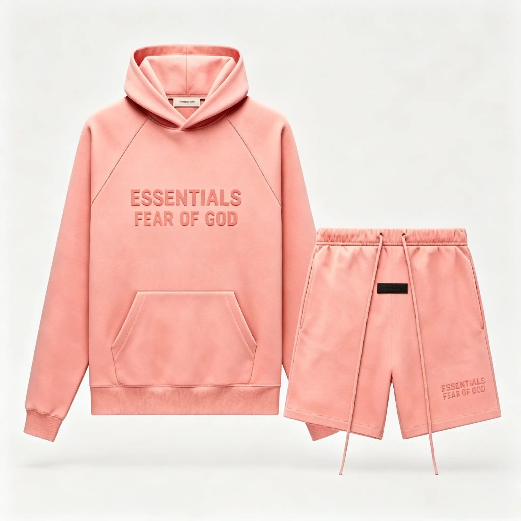 Fear of God Essentials “Coral” Hoodie and Shorts Set