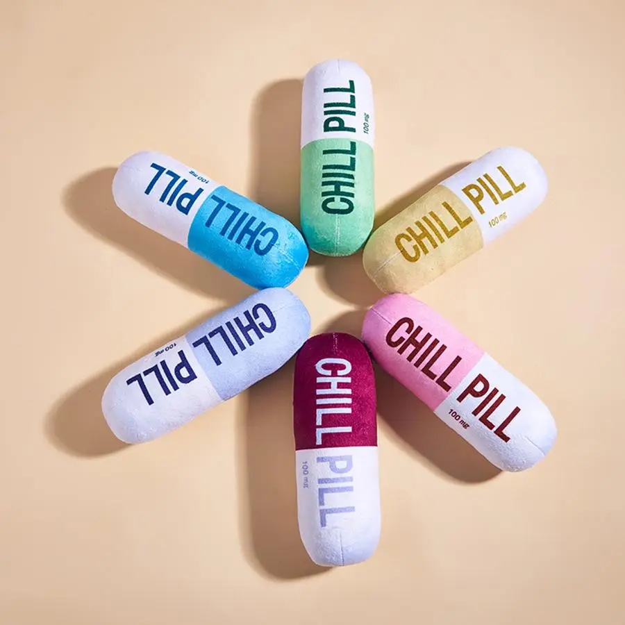 Cute Cartoon Design Pet Chew Toy, Pet Pill Shaped Plush Toy, Pet Interactive Toy, Dog & Cat Accessories