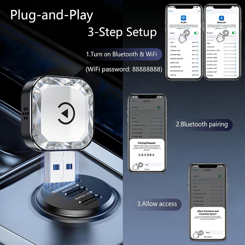 【MAKASRI】2026 New Wireless CarPlay Adapter - iPhone & Android Compatible with Fast No-Delay Link, Hands-Free Calling