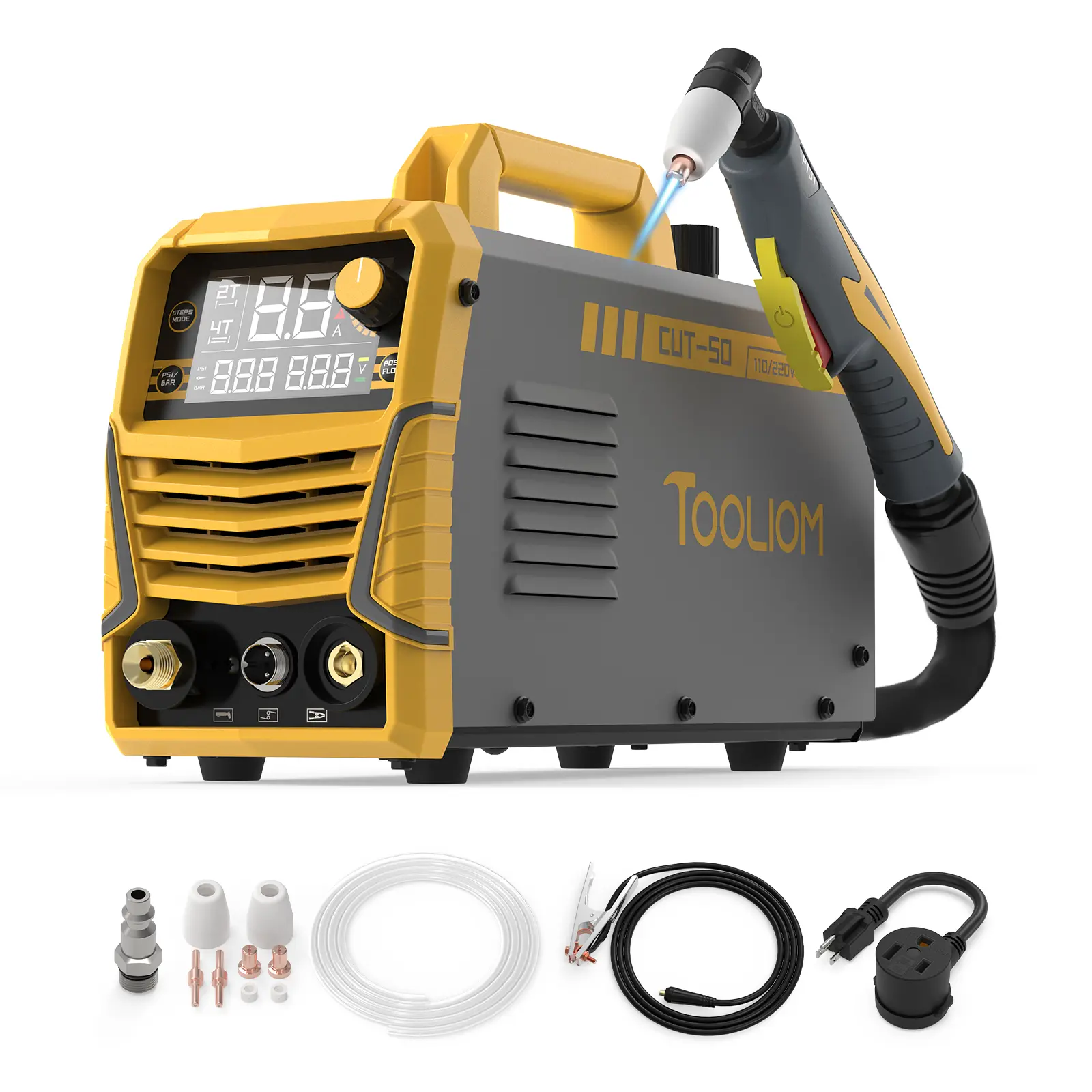 TOOLIOM CUT-50 50A Plasma Cutter Machine - 110/220V High-frequency Contact Arc Start Metal Cutter, 2T/4T Mode, 5/8" Max Cutting for Steel, Stainless & Aluminum