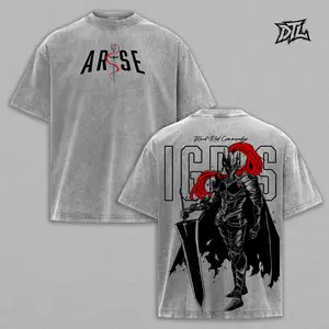 Igris Blood Red Commander Washed Graphic T-Shirt & Tank Top, Solo Leveling Graphic Vintage Tee, Heavyweight Cotton Oversized Streetwear, Unisex Anime Merch Clothing, Double Printed Premium Fabric Top