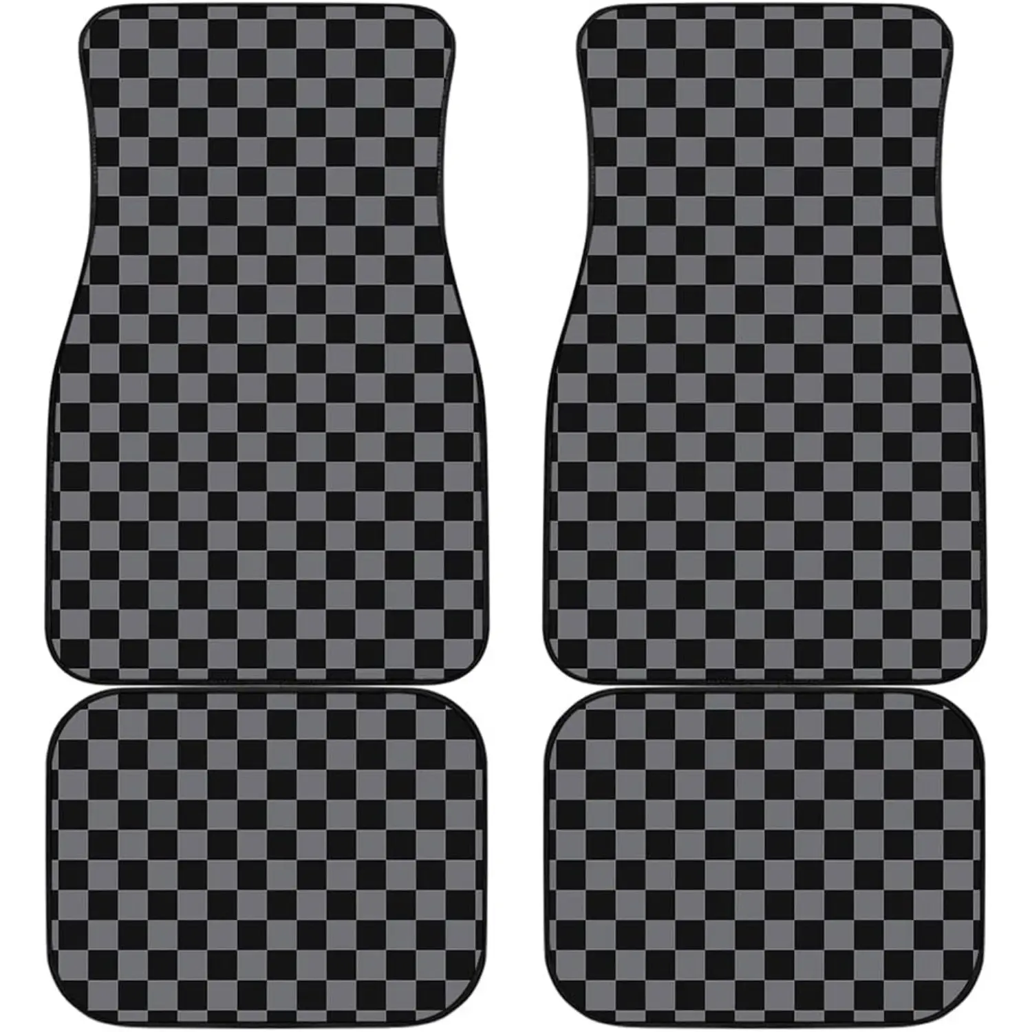 Checkered Grey And Black Car Floor Mats Set - Front And Back Covers, Universal Fit, All-Weather Protection - Auto Interior Accessories, Car Accessory, Stylish Design, Easy To Clean - Ideal For Car Owners, Vehicle Up, Truck Floor Mats