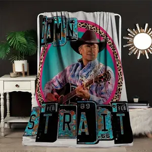 George Strait Singer Themed Flannel Blanket - Soft and Warm, Patterned Digital Print, Reusable Nap Blanket for Couch Office Bed Camping Travel Multifunctional All-Season Gift for Easter Mother's Day Father's Day Ind