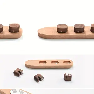 Solid Wood Cable Organizer Clip, No-Drill Adhesive Charging Cord Holder, Desktop Wire Management, Durable Wooden Data Line Fixer for Phone and Computer Chargers, Cord Management System |   Natural Wood Finish |   Adhesive Wall Mount, Cord Holder