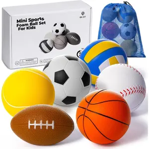 Set Of 6 Mini Soft Sports Foam Balls for Kids Toddlers, Indoor Baby Ball Toys Including Football Soccer Basketball Baseball Volleyball Small Playground Balls