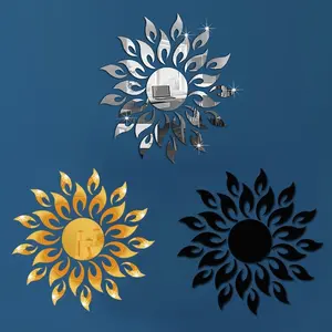 Acrylic 3D Decorative Wall Sticker, Fashion Mirror Wall Decal for Artistic Home Decoration, Sunflower Design 15cm Round, Adhesive Backing
