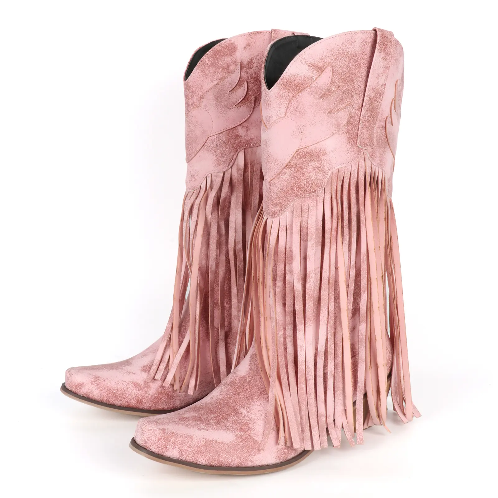 Cowboy Boots for Women EmbroideredPointy Toe Mid Calf Chunky Heel Western CowgirlBoots Fashion Pull-on Comfort Botas