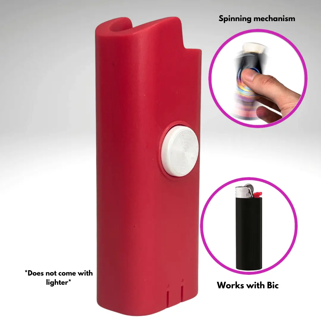 FLKR LYTR Red Spinner Bic Lighter Case, High-Quality Polypropylene Body, Spinning Mechanism, Matte Finish Accessory, Lighter Cover, Accessories, Lighter Covers