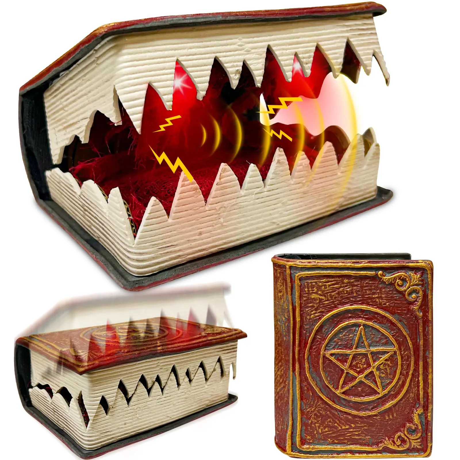 [Sound & Motion Activated] Opening&Closing Spell Book Halloween Animatronic | Battery Operated Hocus Pocus Book Props with 2 LED Lights for Halloween Haunted House Party Decorations Indoor,Holiday Gifts